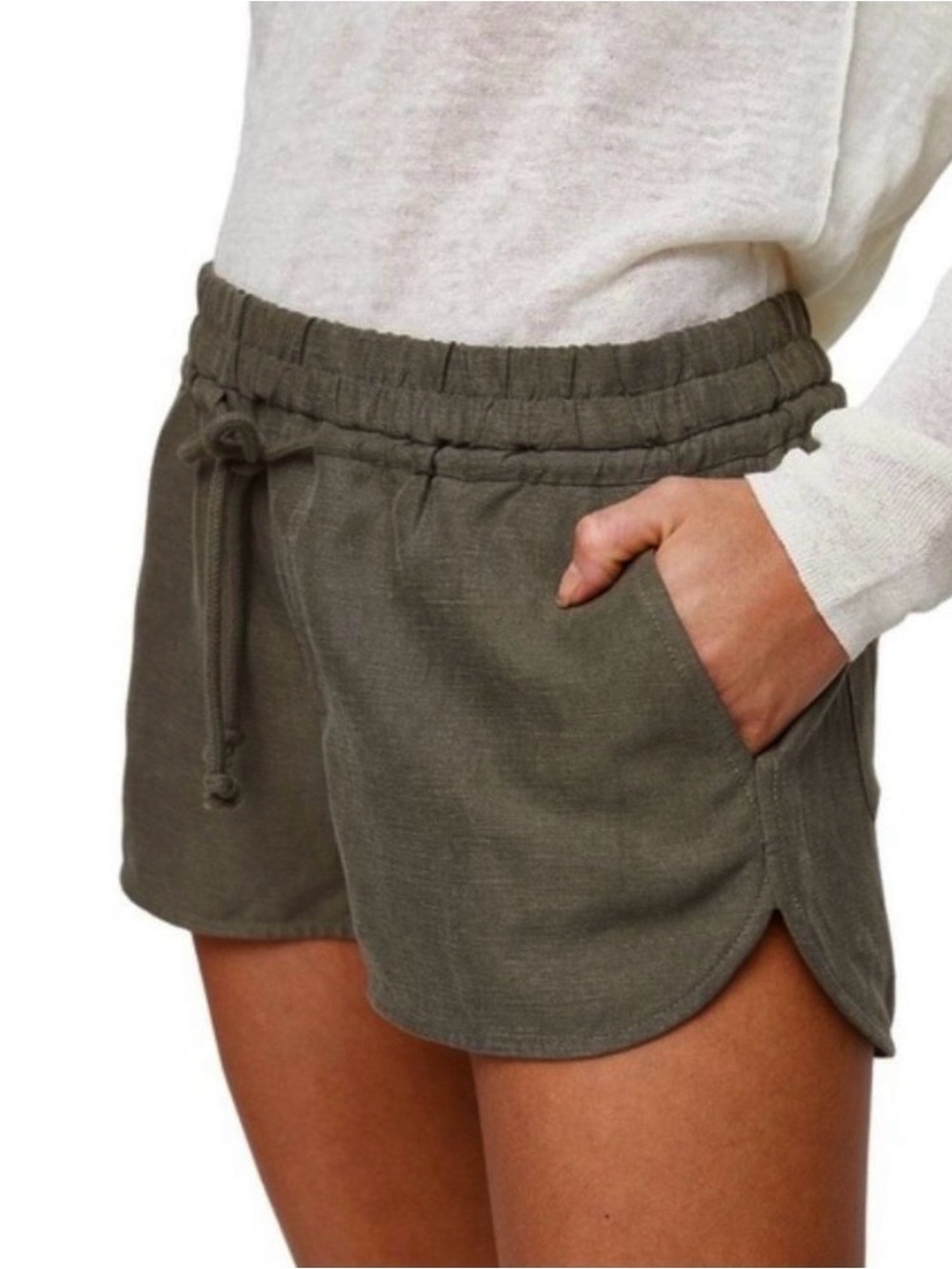 NWT Aritzia Wilfred Habitus Linen Blend Shorts Small Olive Green Drawstring Pckt